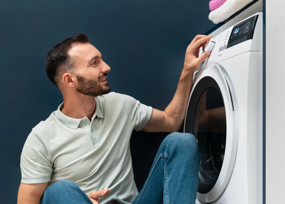 appliance repair expert working on dryer