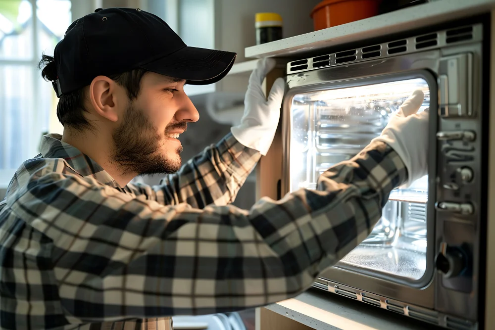 professional oven repair technician at work