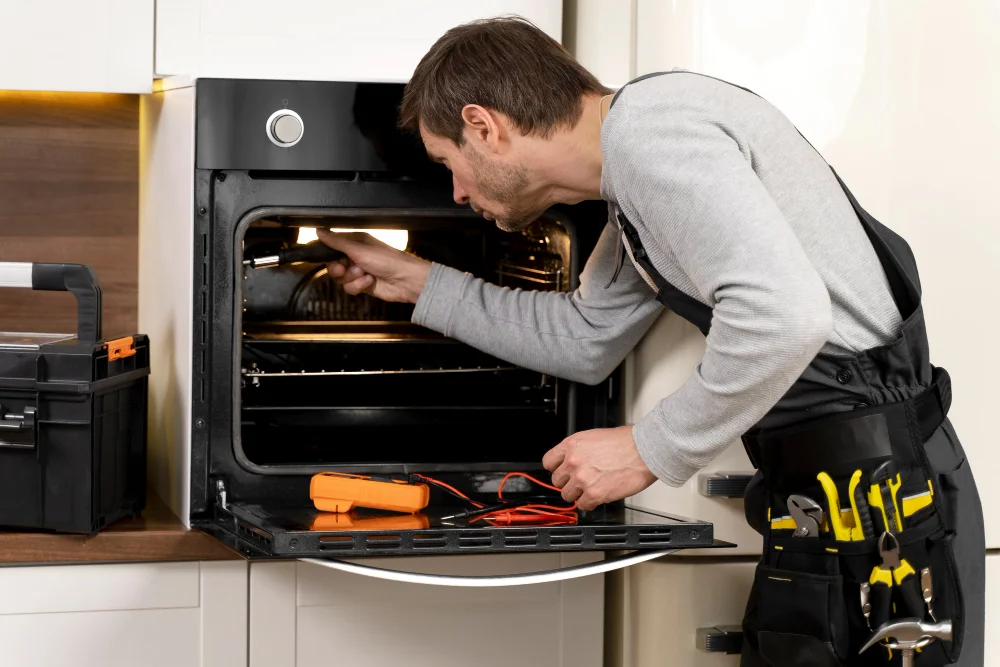 professional oven repair technician at work