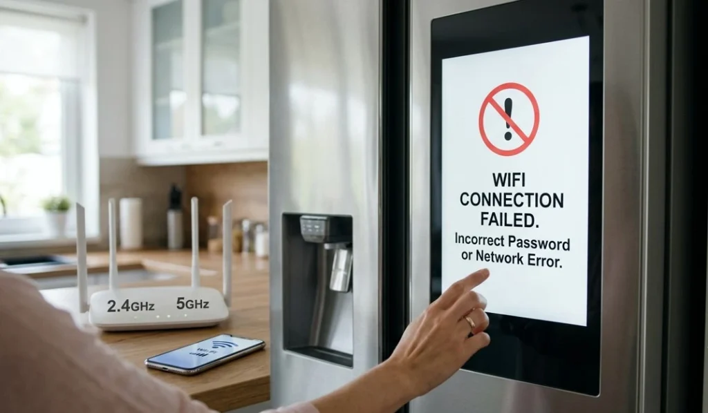 Smart refrigerator displaying WiFi connection failed error after a router change in a Naperville IL home